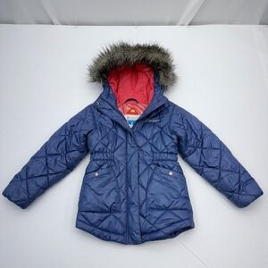 Columbia Omni-Heat Puffer Jacket Youth Girls XXS Hooded Blue Full Zip Coat Parka